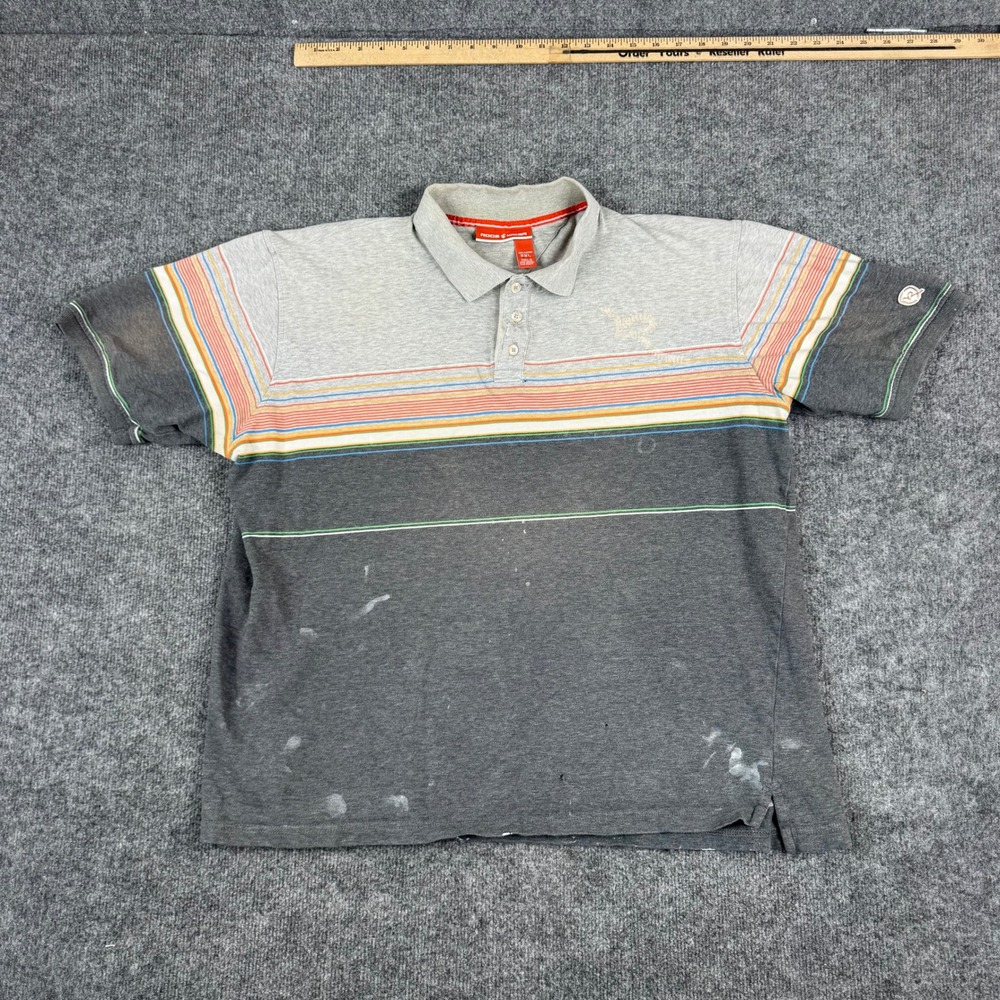 Rocawear Polo Mens Size 2XL Grey Striped Short Sleeve Cotton Streetwear Stained